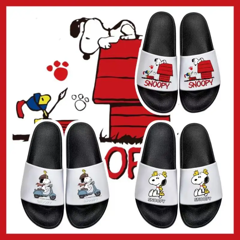 

real photos plus big size 2025 new summer Couple Home Female Cute Snoopy Indoor black white fashion women man fashion Slippers