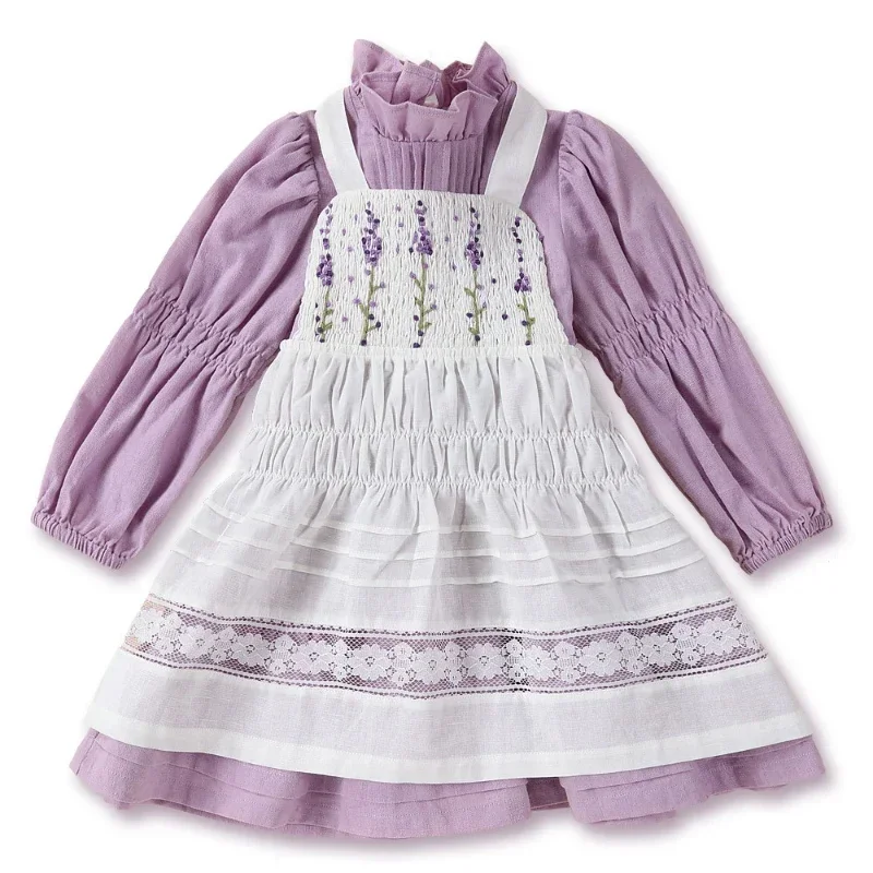 

2025 Spring Girl Flower Smocked Dress Kids Handmade Embroidery Clothes Baby Children's Vintage Elegant Princess Outfits