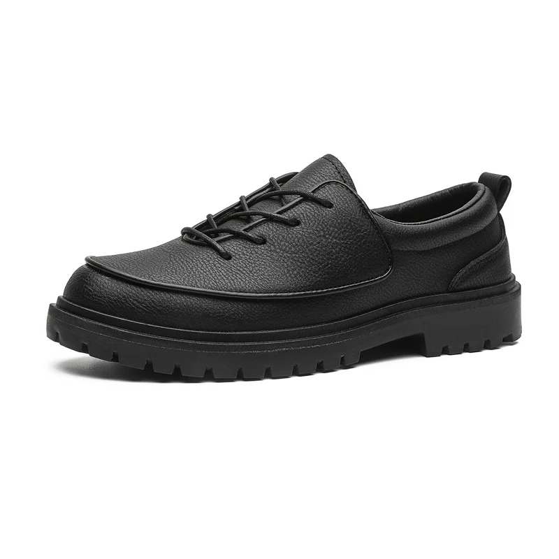 Men's Casual Leather Shoes Lace Up Thick Sole Business Daily Wear Platform Dress Shoes Black Work Shoes Classic Fashion Shoes