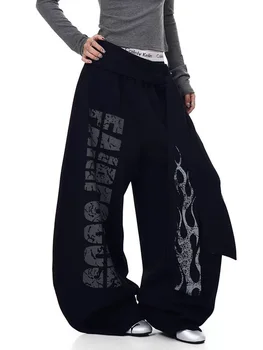 Vintage Y2K Wide-Leg Sweatpants 4 Belt Vintage Y2K Sweatpants Women Harajuku American Hip Hop Loose Wide Leg Pant Bf High Waist Vintage Spring Casual Trousers New 4