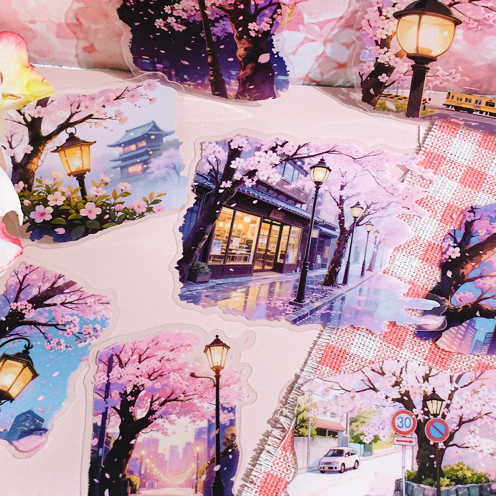 Etori Life Fading Light Series Retro Four Seasons Landscape Pattern Pet Stickers for Decorating Albums, Handmade Scrapbooks, Suitcases, Gift Bags, Home Decorations, Student Stationery Decoration, Small Gifts, Easy to Carry, Individually Die-Cut, Holiday Stickers