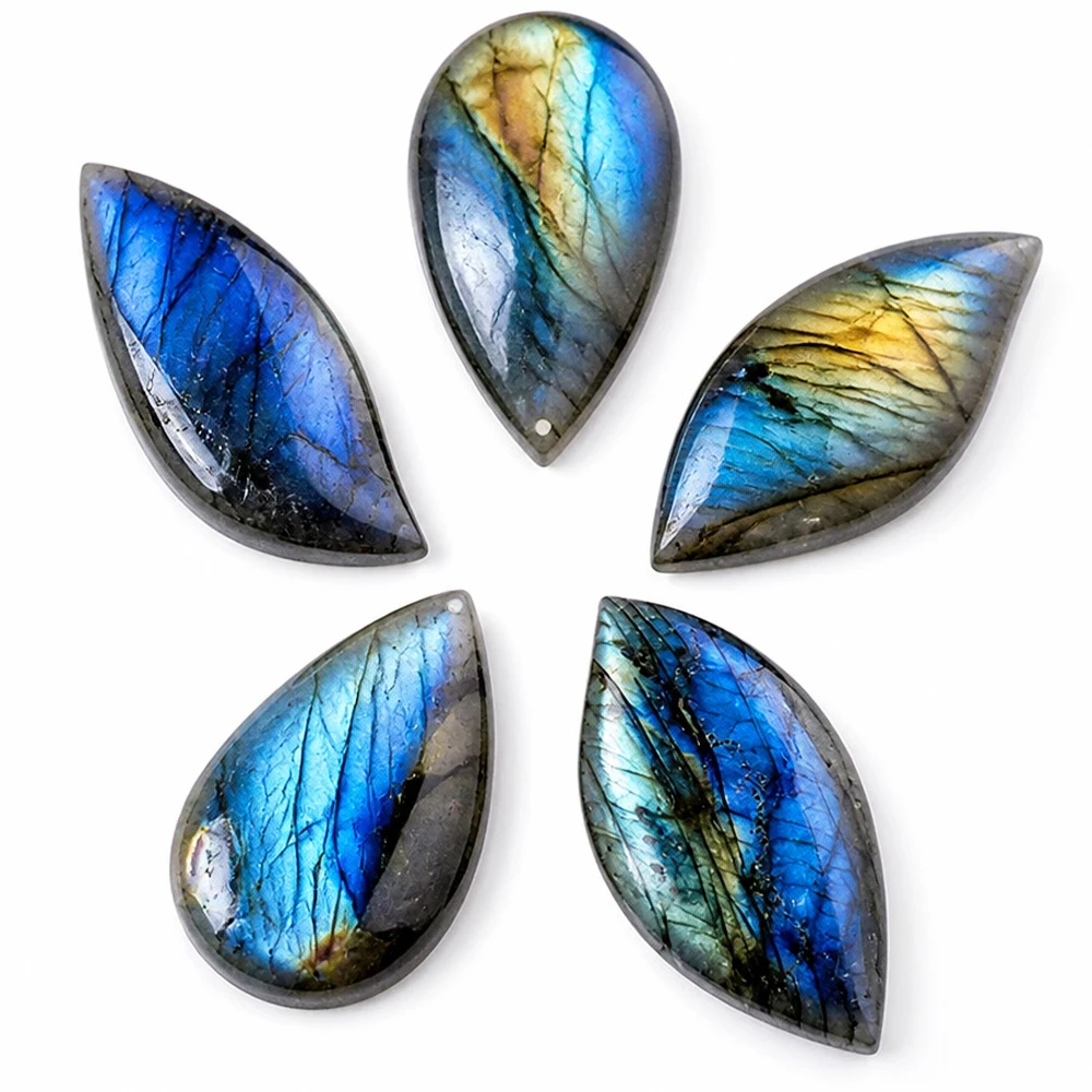 5Pcs Natural Labradorite Pendant Loose Stones Teardrop Leaf Shape Mix Set Irregular Raw Gemstone for DIY Jewelry Making Necklace Craft Supplies