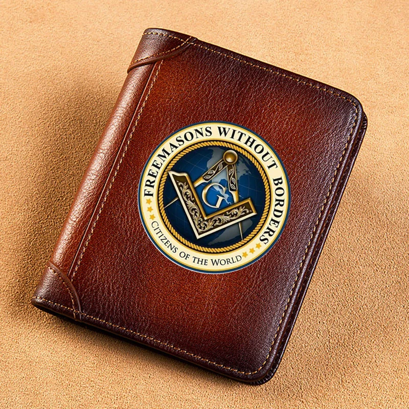 

High Quality Genuine Leather Wallet Freemasons Without Borders Printing Standard Purse BK039