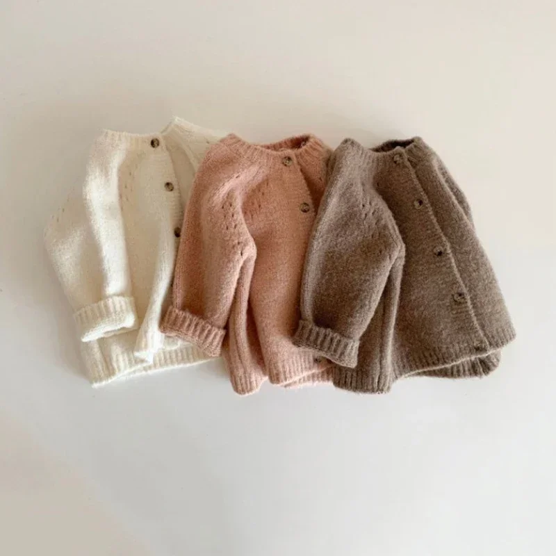 Autumn Winter Toddler Girl Cardigans Solid Color Baby Girl Long Sleeve Knit Sweater Kids Knitwear Clothing