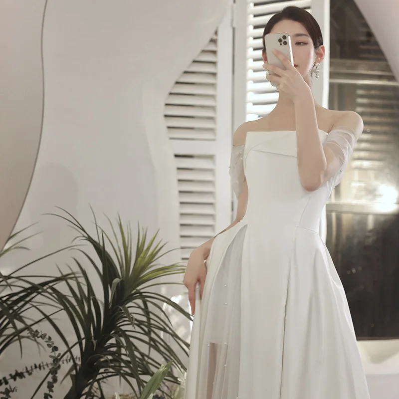 N11138 Satin Wedding Dresses Bride Sexy Robe Girl A-line Performance And Banquet Formal Dress Long Lace Up Prom Gown