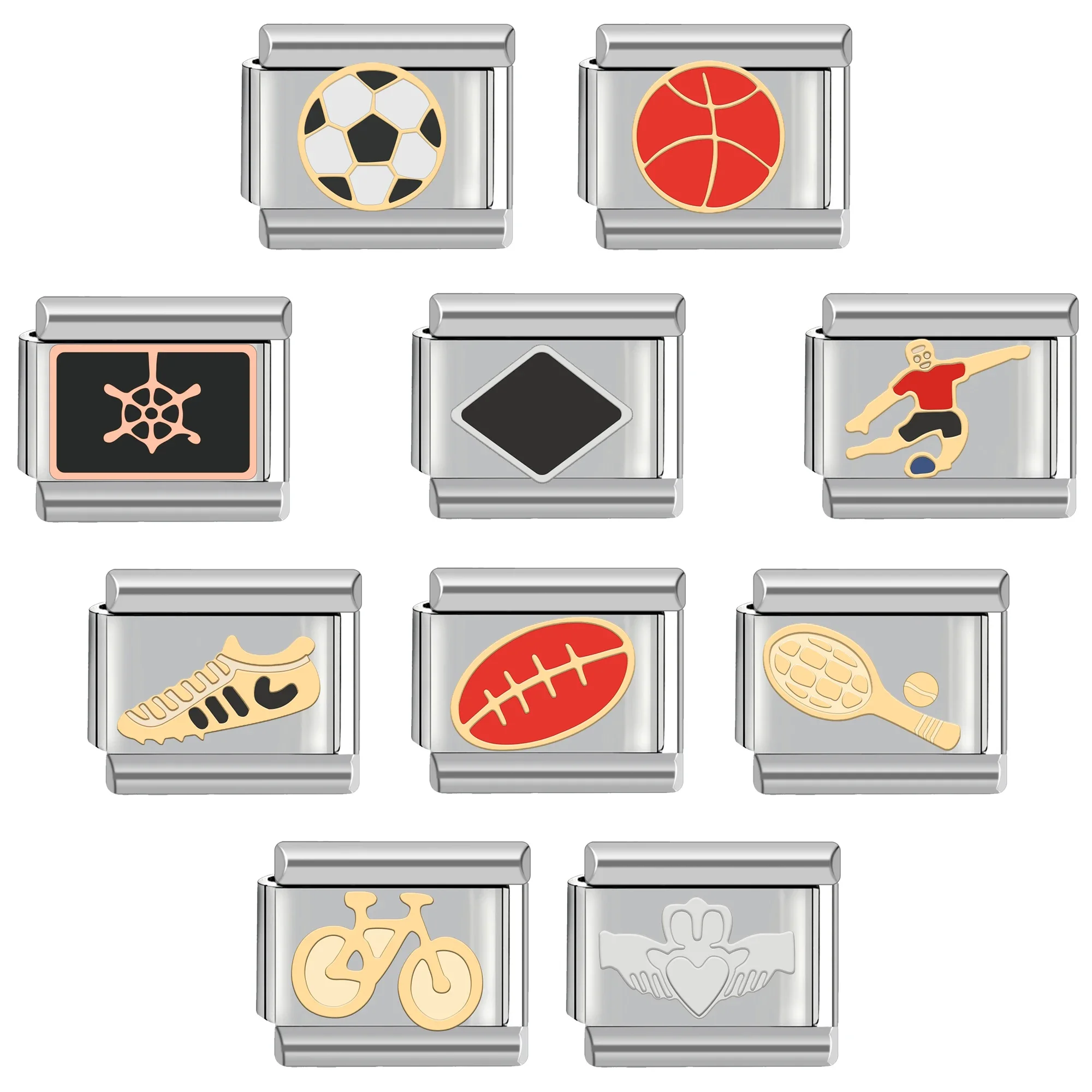 Sports Series Italian Charm Stainless Steel Bracelet 9mm Diy American Football Soccer Basketball