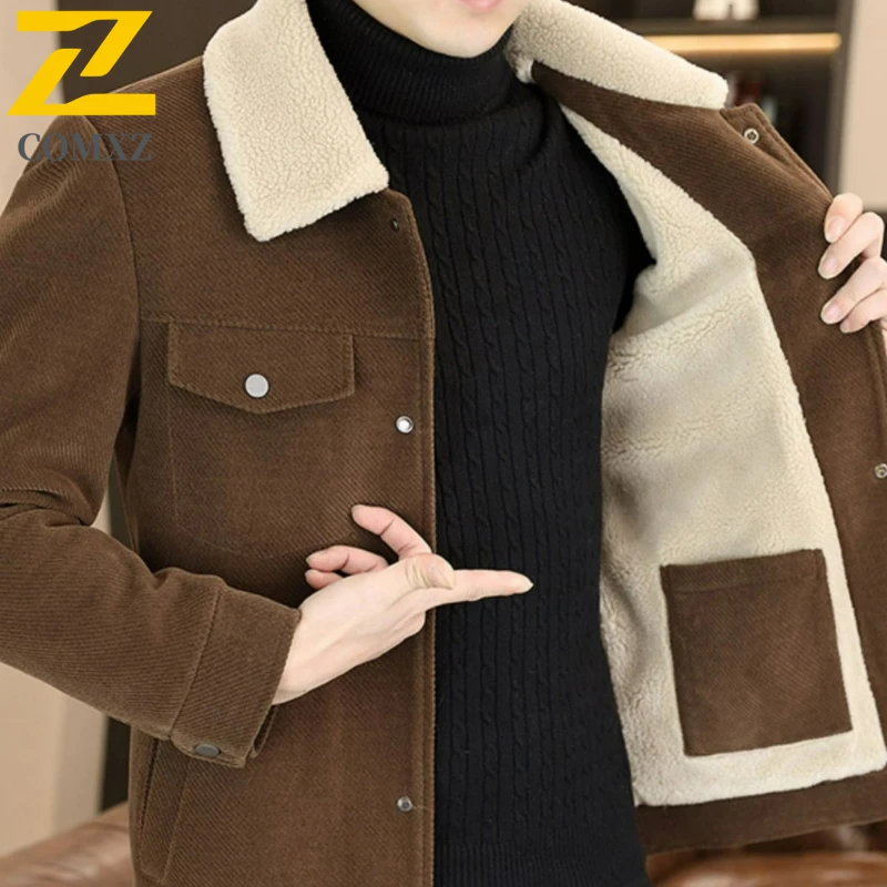 

COMXZ Men Winter Wool Blend Coat Classic Turndown Collar Outdoor Work Warm Jacket Casual Daily Wear Comfortable Winter Outerwear
