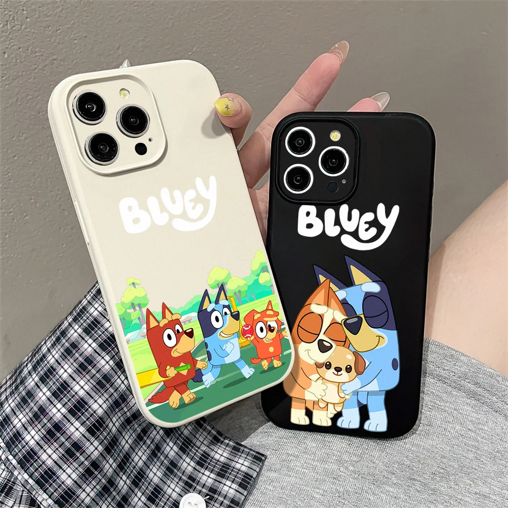 MINISO Cartoon B-Blueys For iPhone 16 15 14 13 12 11 Pro MAX Plus Liquid Silicone Velvet All-Inclusive Soft Phone Case