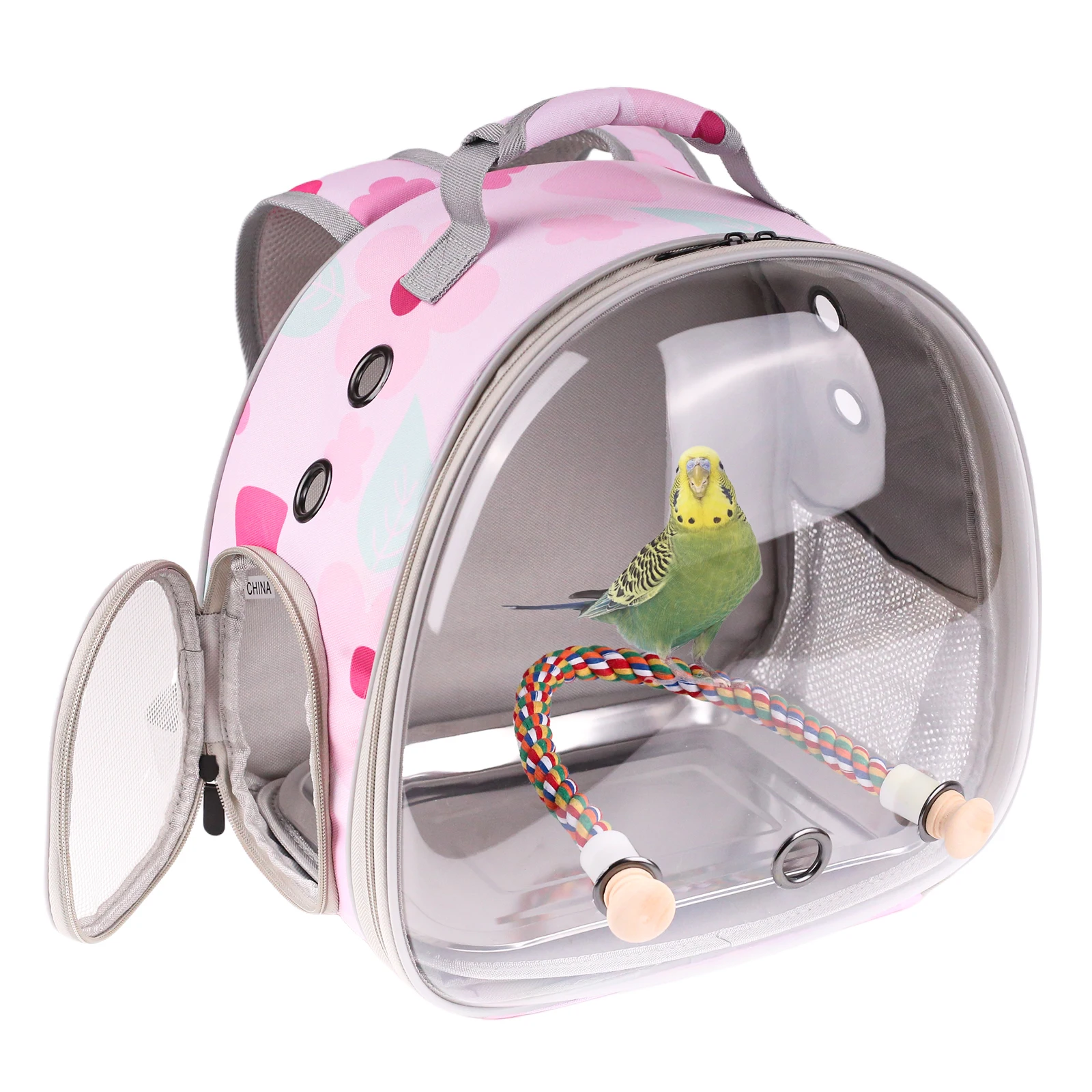 

Bird Parrot Carrier Backpack with Cotton Rope Perch and Stainless Steel Tray for Parrot Small Birds Clear Bubble Space Capsule