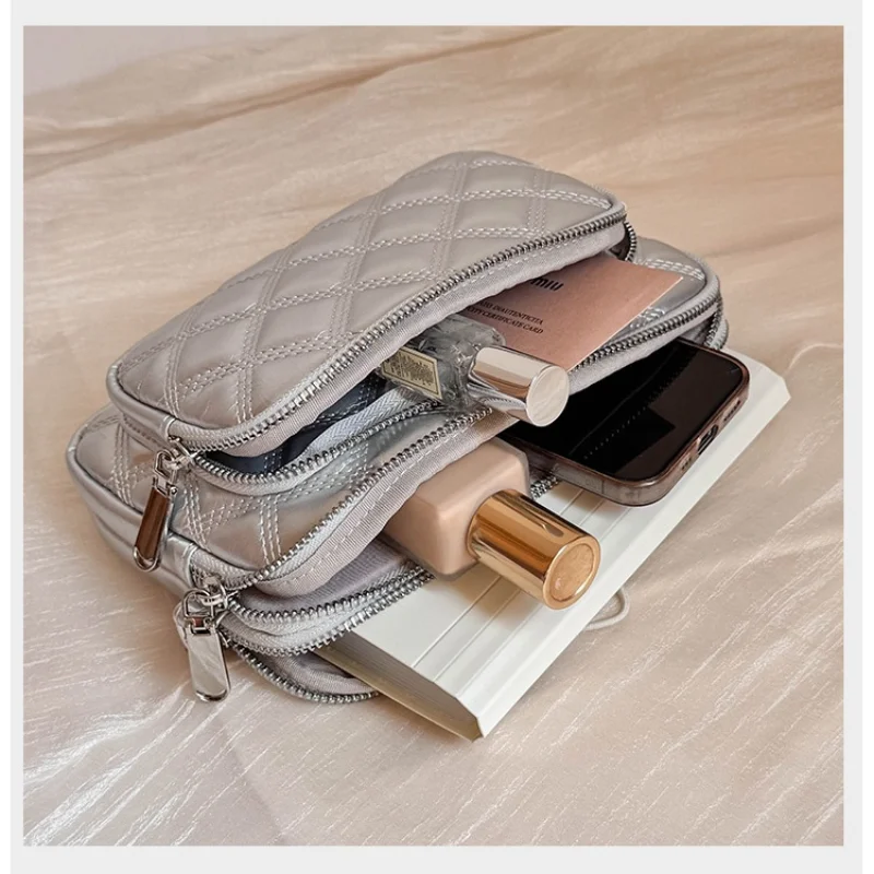 جديد الماس حقيبة مربعة صغيرة متعددة الطبقات حقيبة كتف فضية عبر الجسم حقيبة متعددة الطبقات جيب حقيبة الهاتف المحمول الصغيرة #4