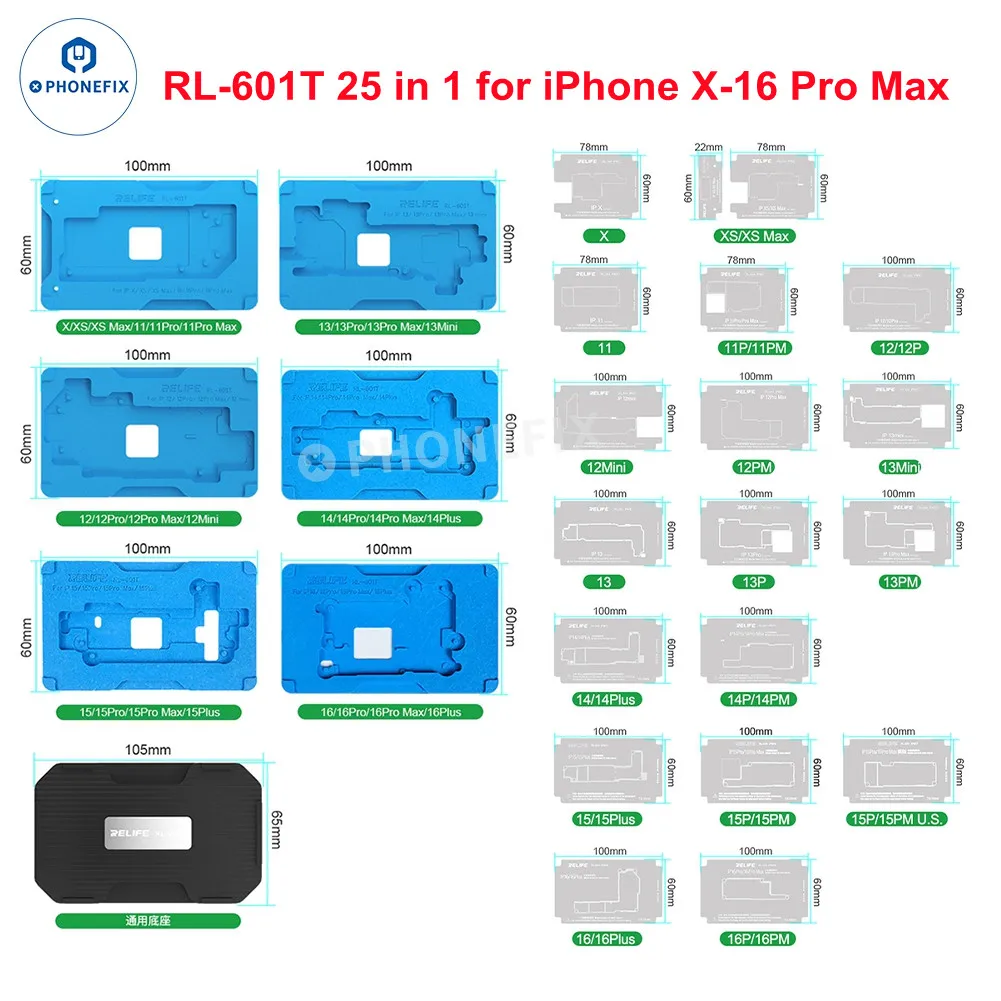 Relife RL-601T Middle Layer Tin Planting Reballing Platform Set for iPhone X 11 12 13 14 15 16 Pro Max motherboard separation