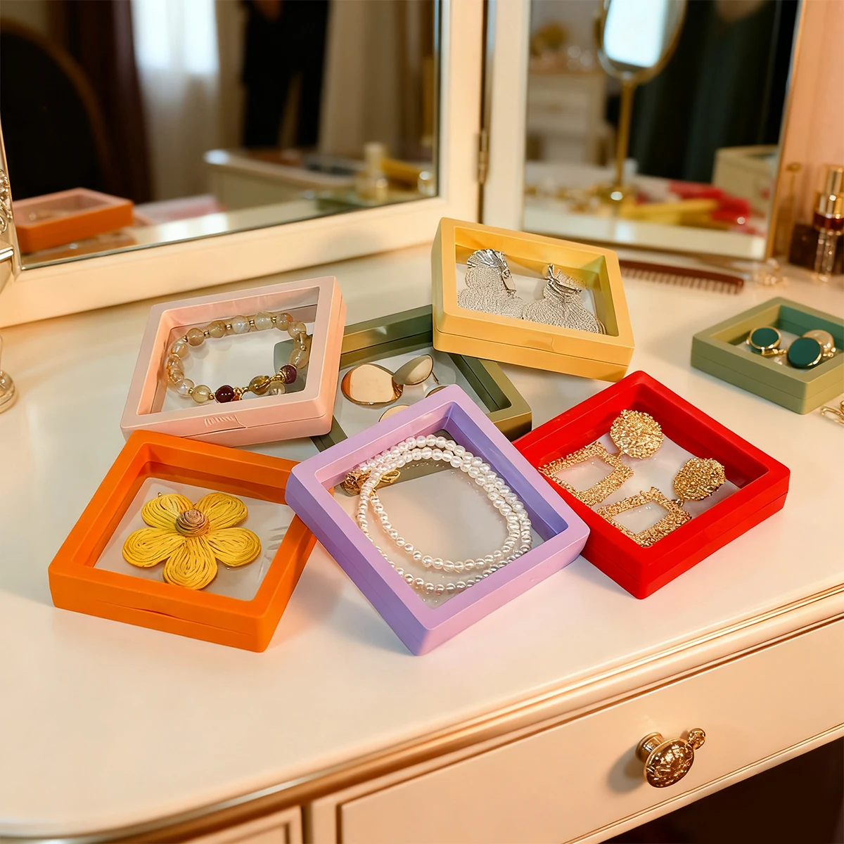 10pcs Color 3D Suspended Jewelry Box Multi Specification Elastic Stretch Earrings Rings Broochs Bracelets Nail Art Storage Box