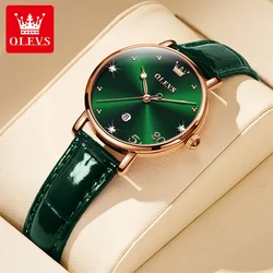 OLEVS Quartz Watch for Women Fashion Leather Strap Auto Calendar Dial Waterproof Elegant Ladies Wristwatch Bracelet Gift Box Set