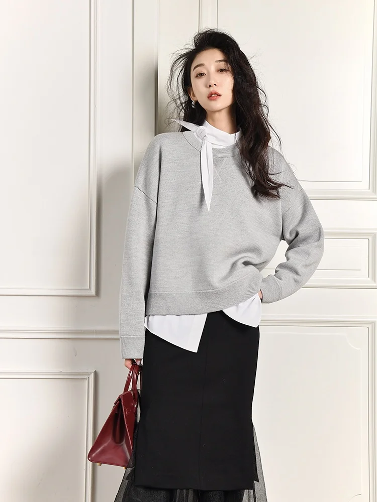 

Garbociaga Beautiful Woolen Sweatirt round Ne Loose Fit Long Sve Commute Sle Winter Collection Pure Color Crew Ne