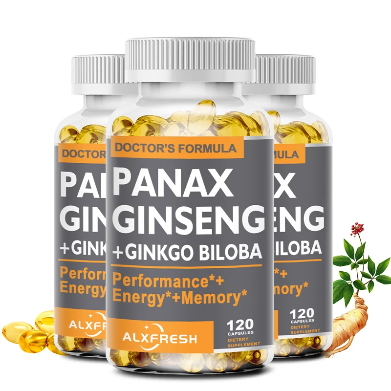 Alxfresh-Ginseng Panax Rouge, Ginkgo Biloba, 500mg, Ashwagandha pour l'Massage, Supplément Financial pour la Force et la Santé Masculine, 100mg