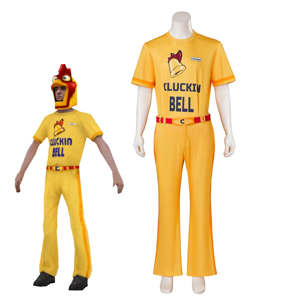 

Game Cluckin Bell Cosplay Employee Costume Men's Yellow Top Pants Suit Halloween Carnival Delivery Cosplay Outfit