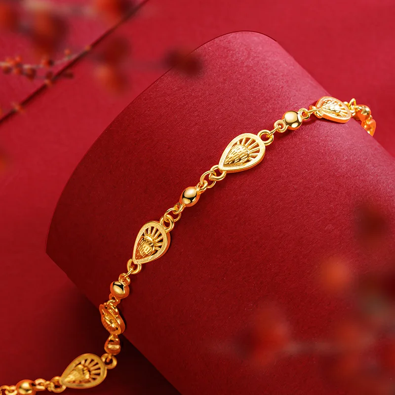 Female Korean version 9999 24K real gold simple and sweet forest style best friend water droplet strawberry bracelet jewelry