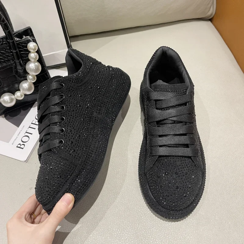 Luxury Women Platform Casual Sneakers Rhinestones Thick-soled White Silver Shoes for Women Shining Crystal Sneakers Trend Shoes