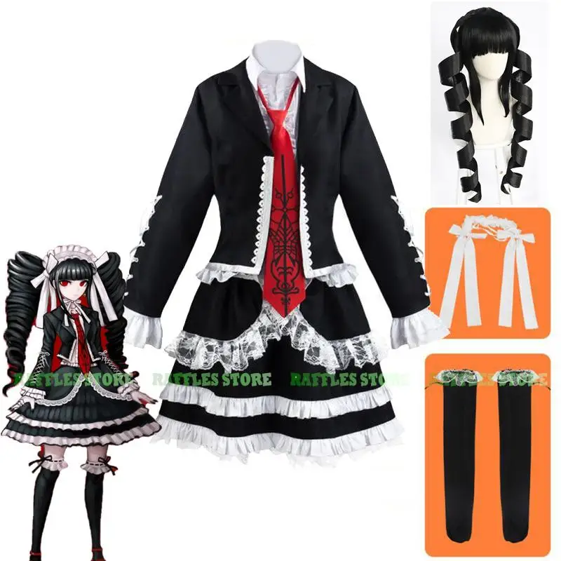 Celestia Ludenberg Cosplay Costume Wig Danganronpa Anime Cosplay Yasuhiro Taeko Wig Clothing Including Shirt Tie Socks