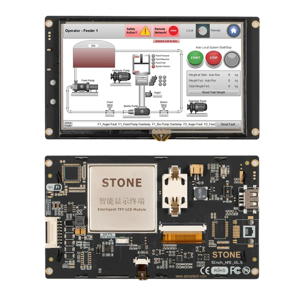 

Интеллектуальный TFT LCD-модуль STONE 5 дюймов с интерфейсом UART + плата контроллера + программа для промышленного управления HMI