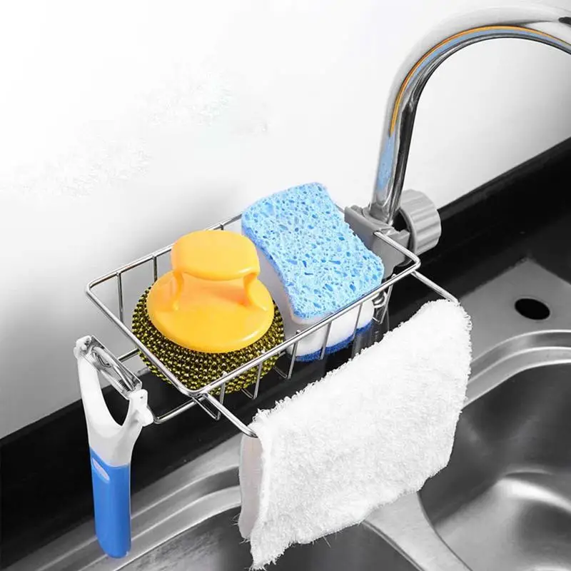 Faucet Rack Sink Drain Racks Sponge Storage Faucet Holder Stainless Steel Tap Drain Storage Basket Organizer Kitchen Accessories