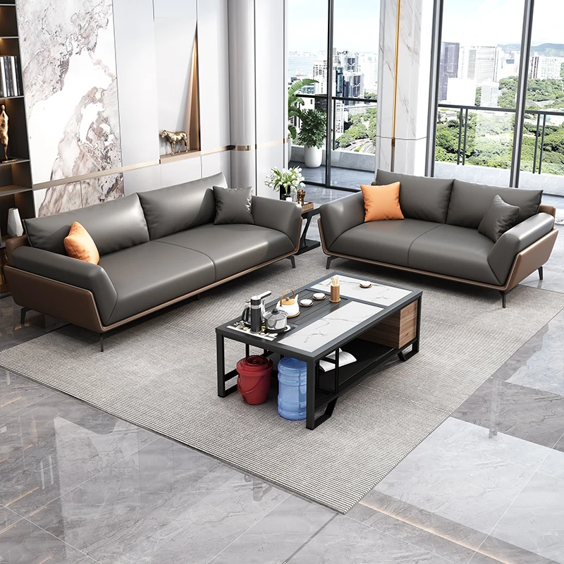 Office sofa Simple modern coffee table combination Italian business with three guests reception room office sofa