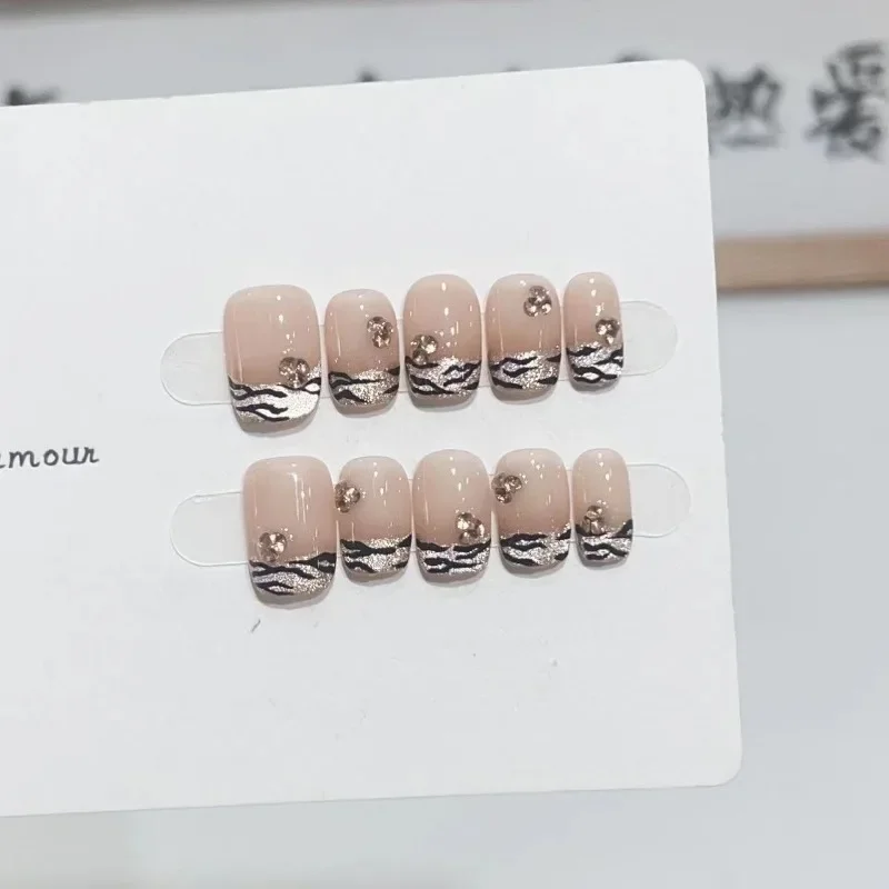 10Pcs /Set Full Cover False Nails Press on Nails Fake Nails Diy Pure Handmade Removable Hot Chick Cat Eye Zebra Print