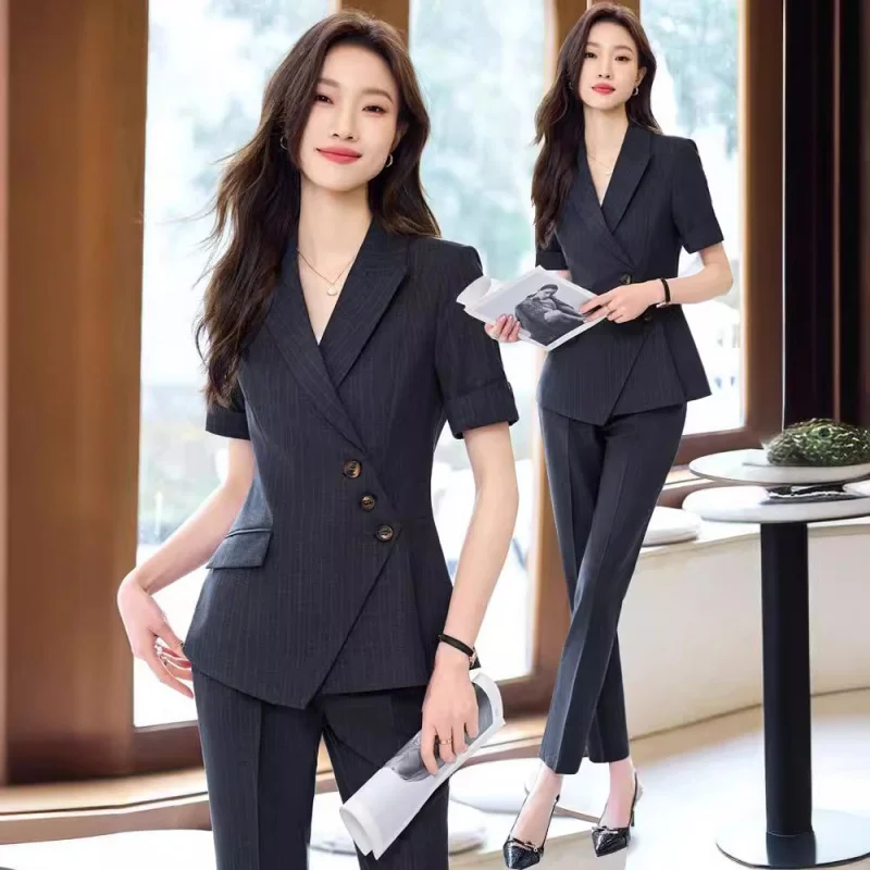 Striped Suit Women's Spring/Summer High-End Temperament Business Wear Skirt Jewelry Shop Hotel Reception Work Clothes