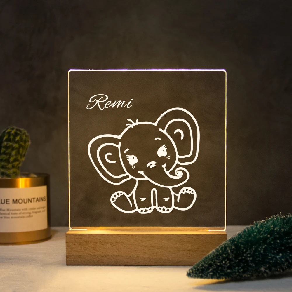 

Personalized Elephant Nightlight USB Customized Name 3D Lamp Christmas Decoration Bedroom Toys For Baby Birthday Gift