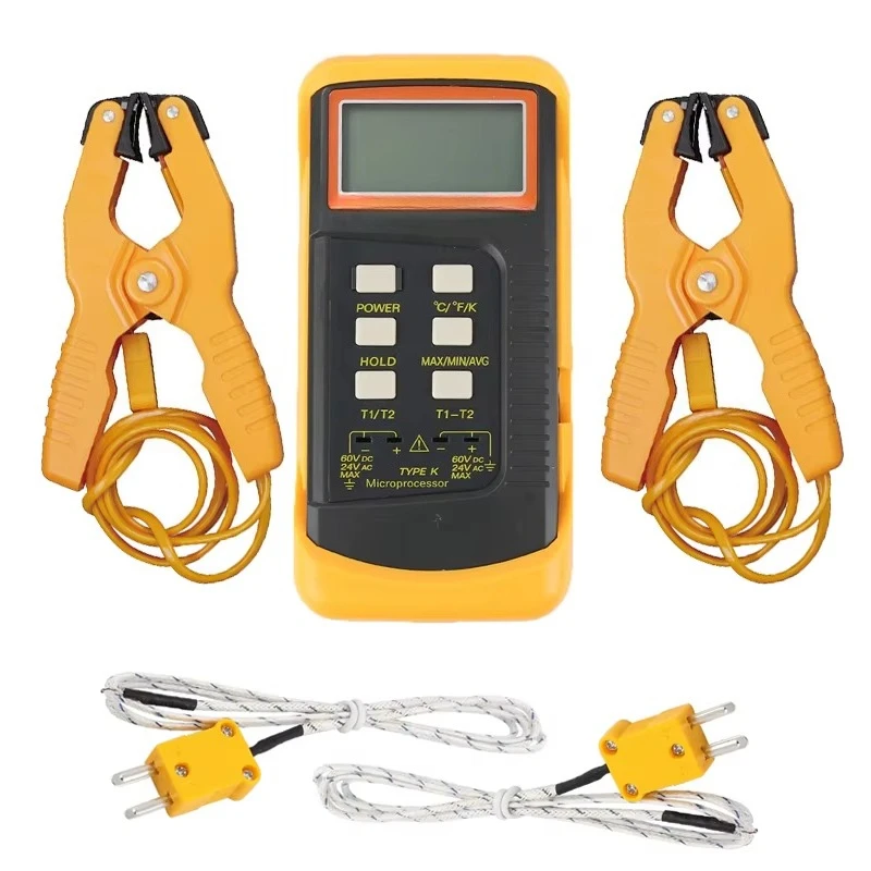 

Портативный двухканальный термометр-щуп с термопарой типа K, недорогой, для систем ОВКВ, с ЖК-дисплеем, для измерения температуры, OEM/ODM