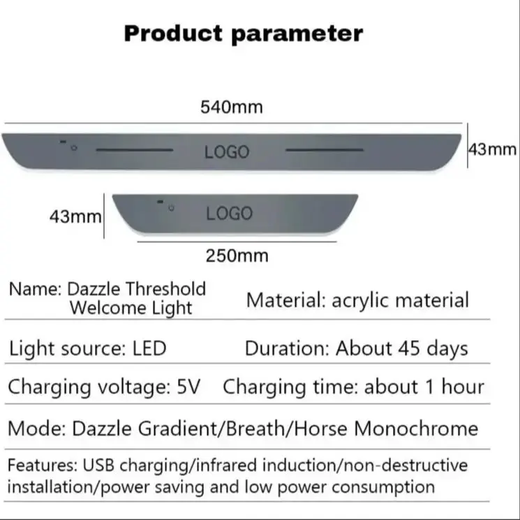 Customized Car Door Sill Light Threshold Lamp Logo Projector Lamp Power Moving LED Welcome Plate Pedal Light Protect Car Doors