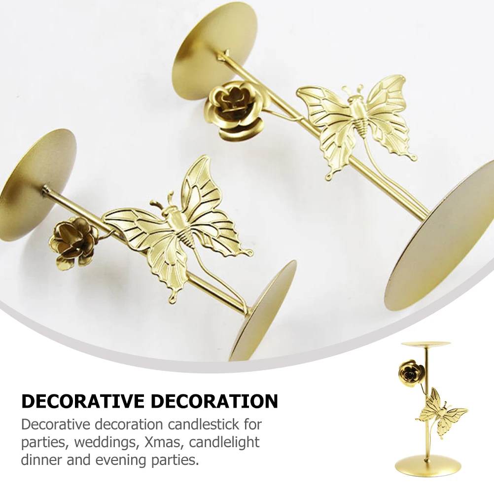 

Iron Golden Candlestick Decor Butterfly Flower Desk Aromatherapy Stand European Vintage Tealight Holder for Party Wedding Xmas