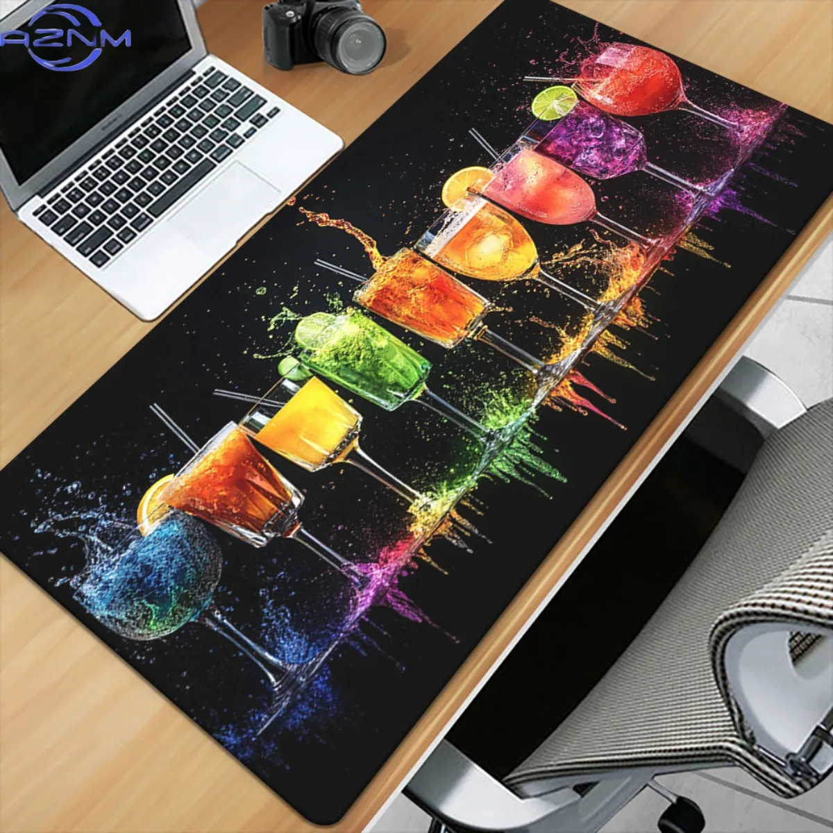1pc Vibrant Splash Design Mouse Pad | Rubber Base, XXL Size, Colorful Drink Illustration, for Desktop, Gaming, Office Decor, Lar