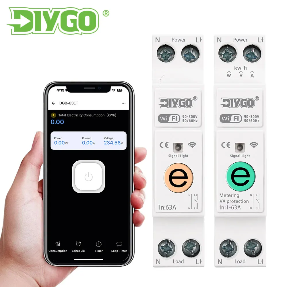 DIY GO ewelink 1P+N 63A MCB WIFI Smart Switch Energy Meter Kwh Metering Circuit Breaker Timer Relay Smart Home protection