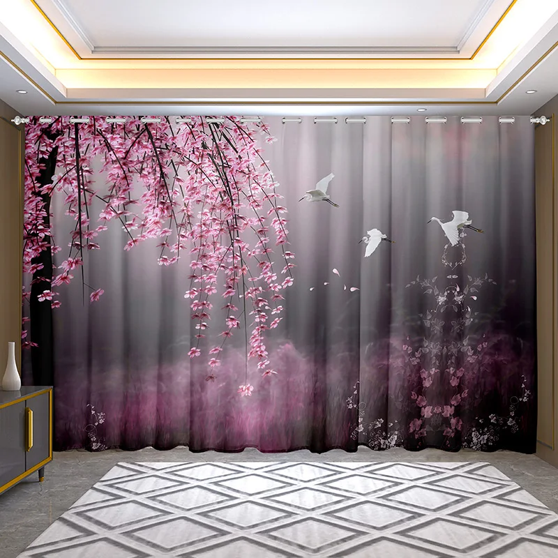 2 panel Chinese Plum Blossom Printed Curtains for Bedroom Living Room Kitchen Window Shutters Floor-to-ceiling Windows cortinas