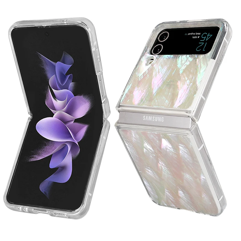 Vietao-Epoxy Phone Case for Samsung Galaxy Z Flip 4, 3, Flip 3, 5G, Fashion Mobile Cover, Natural Seashell, Z4, Z3