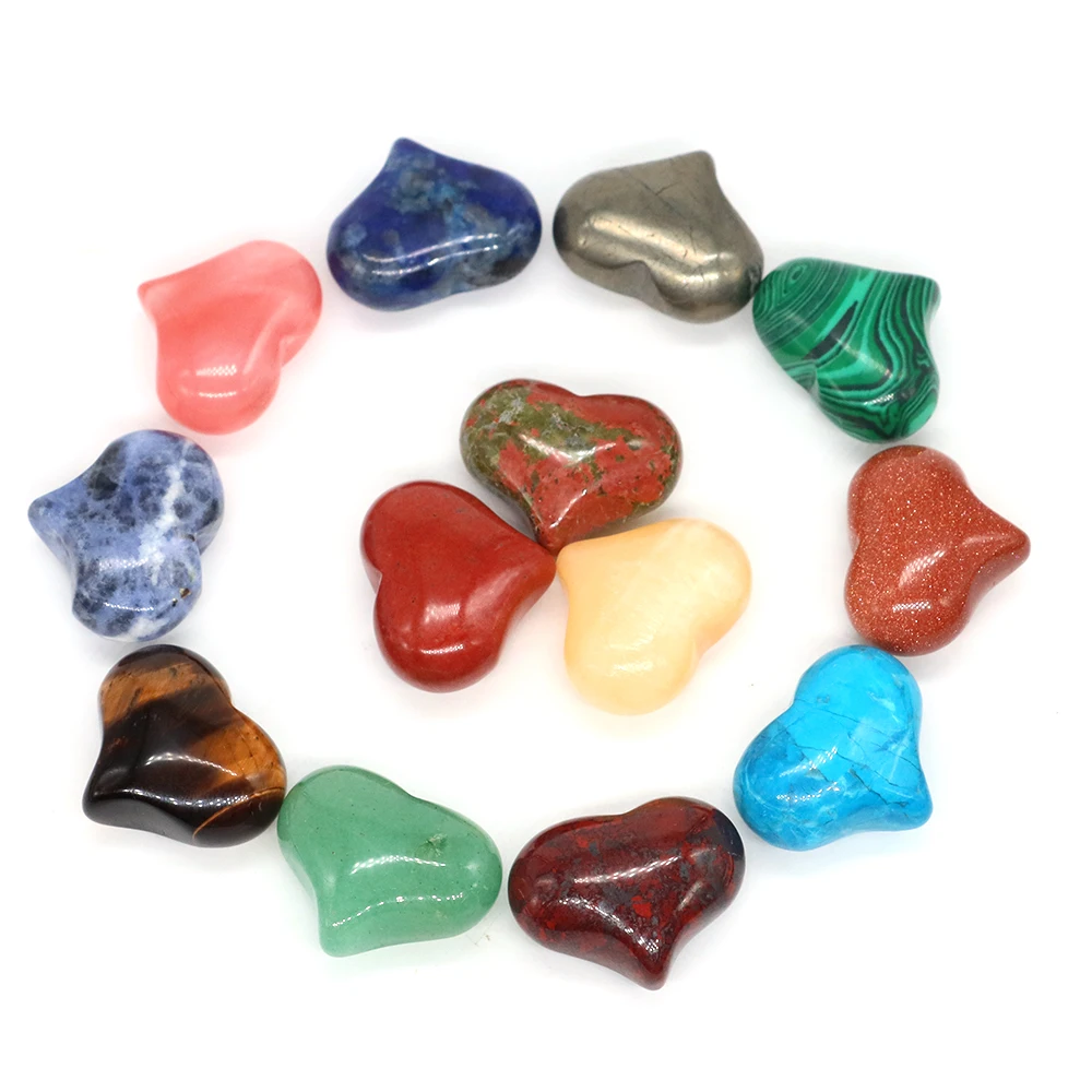 25x20mm Love Heart Shaped Natural Stones and Crystals Carved Healing Reiki Worry Gemstone Room Decoration Diy For Necklace Gifts
