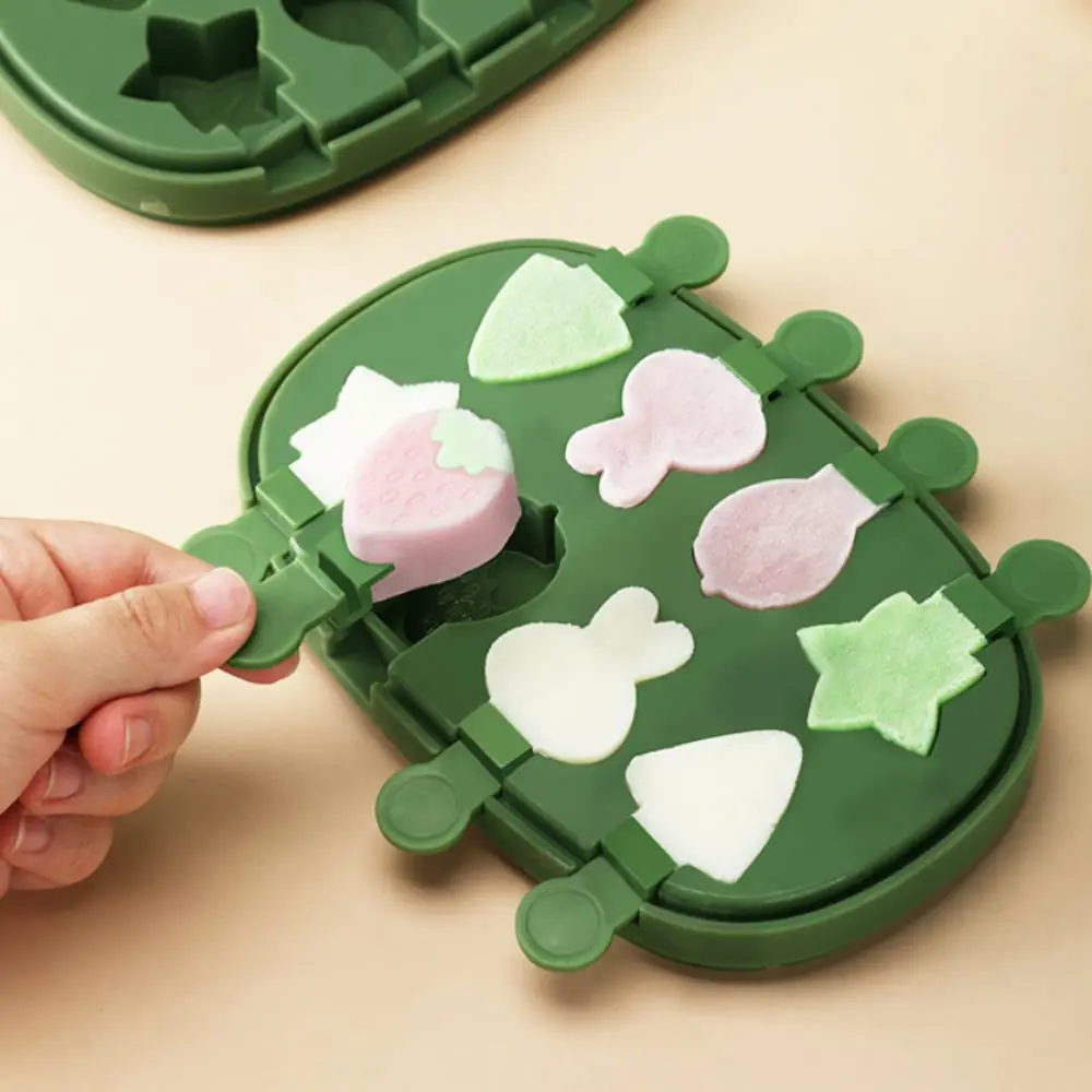 

6/8 Cavity Cartoon Silicone Ice Cream Mold with Ice Storage Box Dust Cover Ice Candy Maker Easy Demolding DIY Ice Lolly Mold