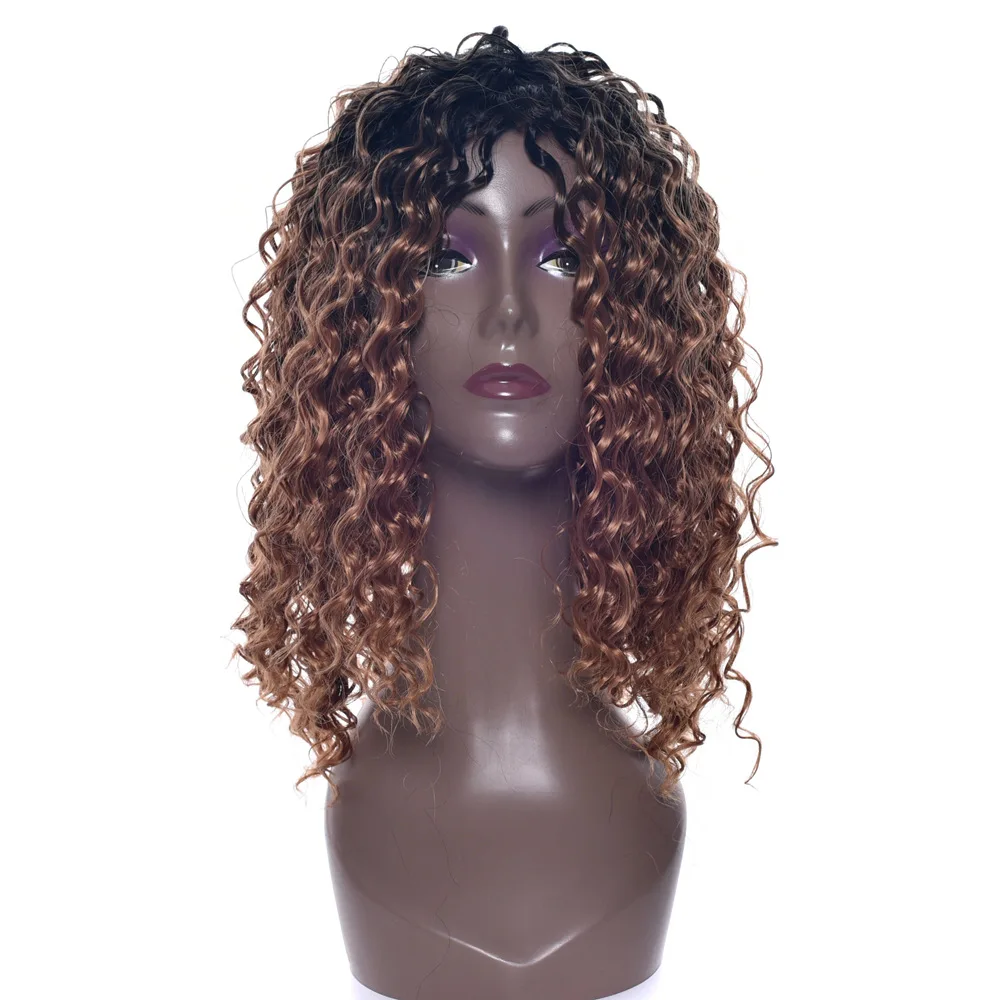 black brown dyed gradient hand split curled hair headband and rose mesh wig