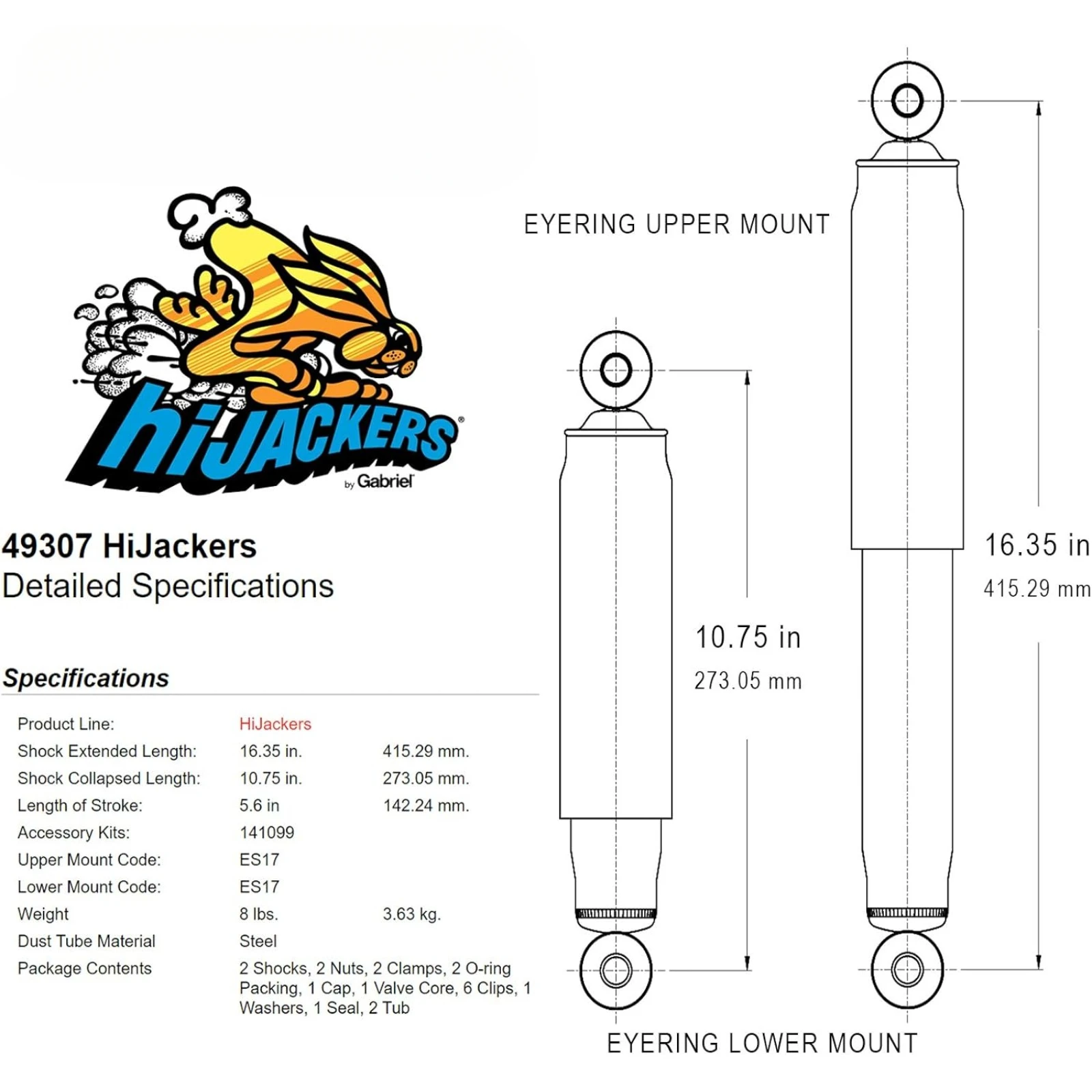 US  HiJackers 49307 Rear America’s best-known air-adjustable shock absorber (2 Pcs) for Select