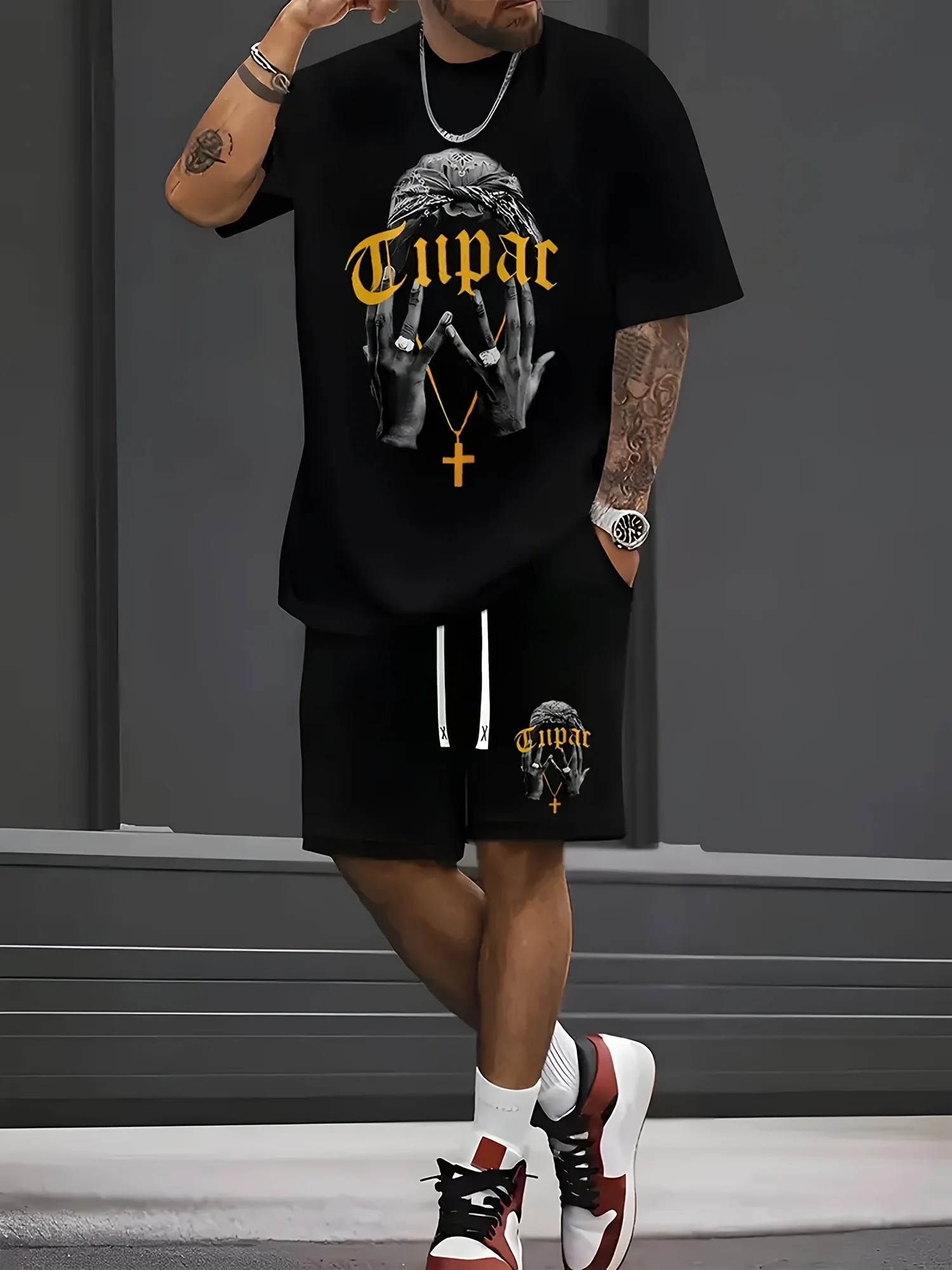 

New Summer 2025 casual, fashionable comfortable breathable soft and simple 3D letter printed men's suit