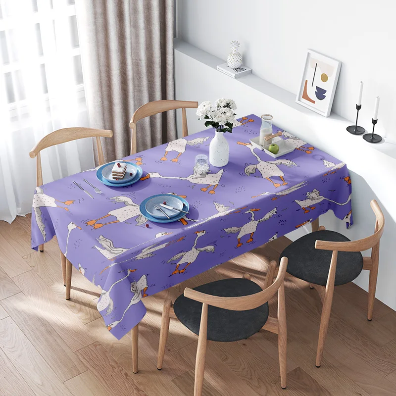 Purple Tablecloth with Bird Print Easy Care Decor for Dining Room or Kitchen