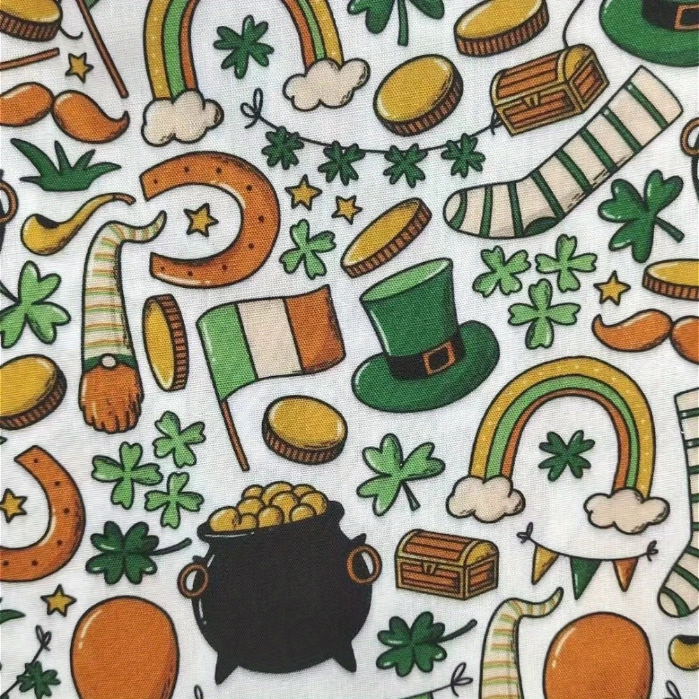 57.08inches*39.37inches St. Patrick's Printed Polyester Waterproof Fabric Clover DIY Tablecloth Pillow Stage Performance Skirt
