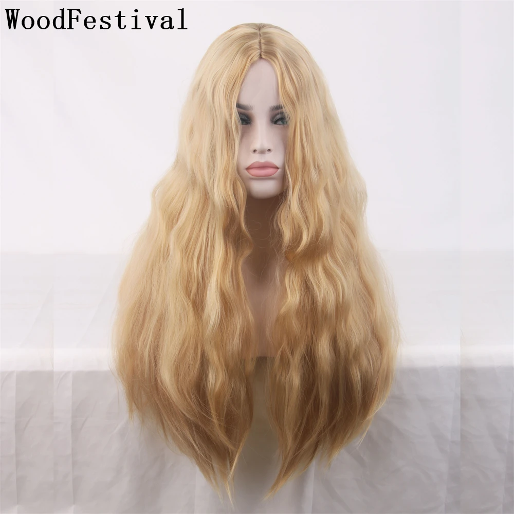 WoodFestival Blonde Wigs Synthetic Hair For Women Light Blue Wig Cosplay Long Curly Pink Brown Black And White Party Female