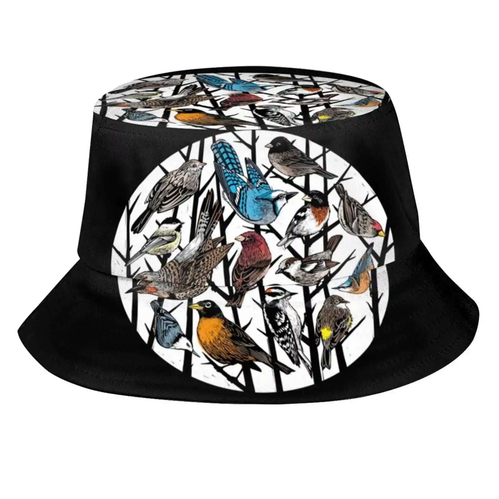 Gorra de pescador con diseño de pájaros en los árboles, sombrero de pescador, gorros de pescador, Gorrión azul, Jay Robin, Junco, parpadeo del Norte, pinzón