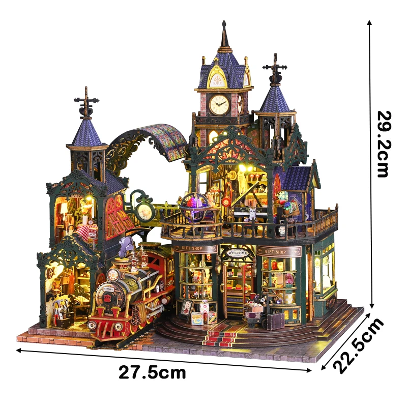 Kits de construction miniatures en bois, bricolage, voies ferrées, maisons de poupée ville sécurisées avec meubles, maisons magiques pour amis, cadeaux