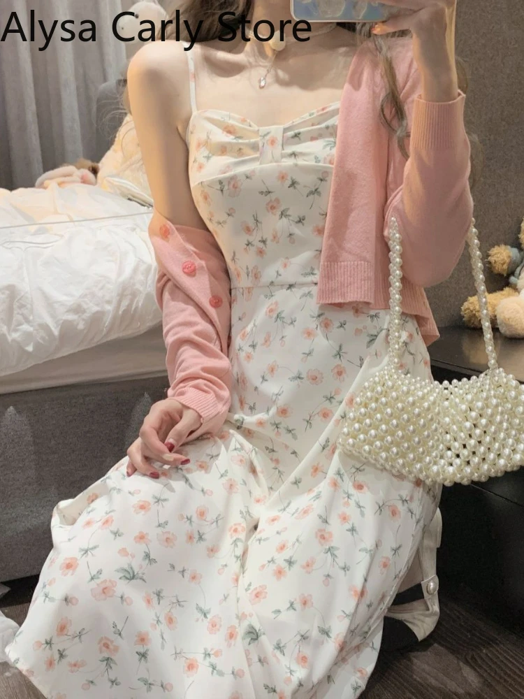 Casual Vintage Victoria Dress Women Sexy Korean Party Floral Strap Dress Female 2022 Spring Sweet Elegant Princess Fairy Dress