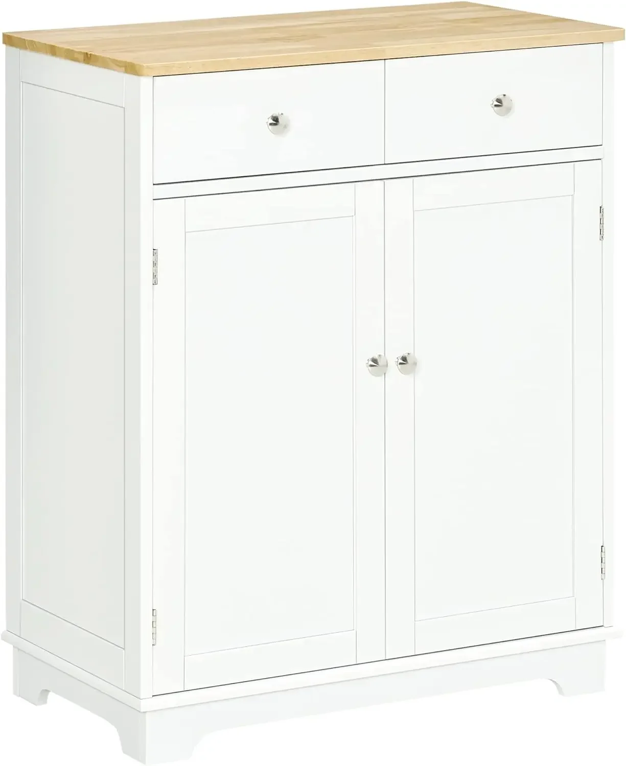 Solid Wood Countertop, Modern Kitchen Storage Cabinet, Coffee Bar Cabinet with Drawers, Doors and Adjustable Shelf