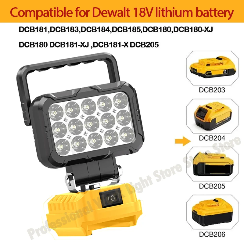 ل ديوالت 18 فولت بطارية المحمولة LED ضوء العمل مع منفذ USB 3 بوصة مصباح يدوي الأضواء الكاشفة اللاسلكي أداة خارجية مصباح