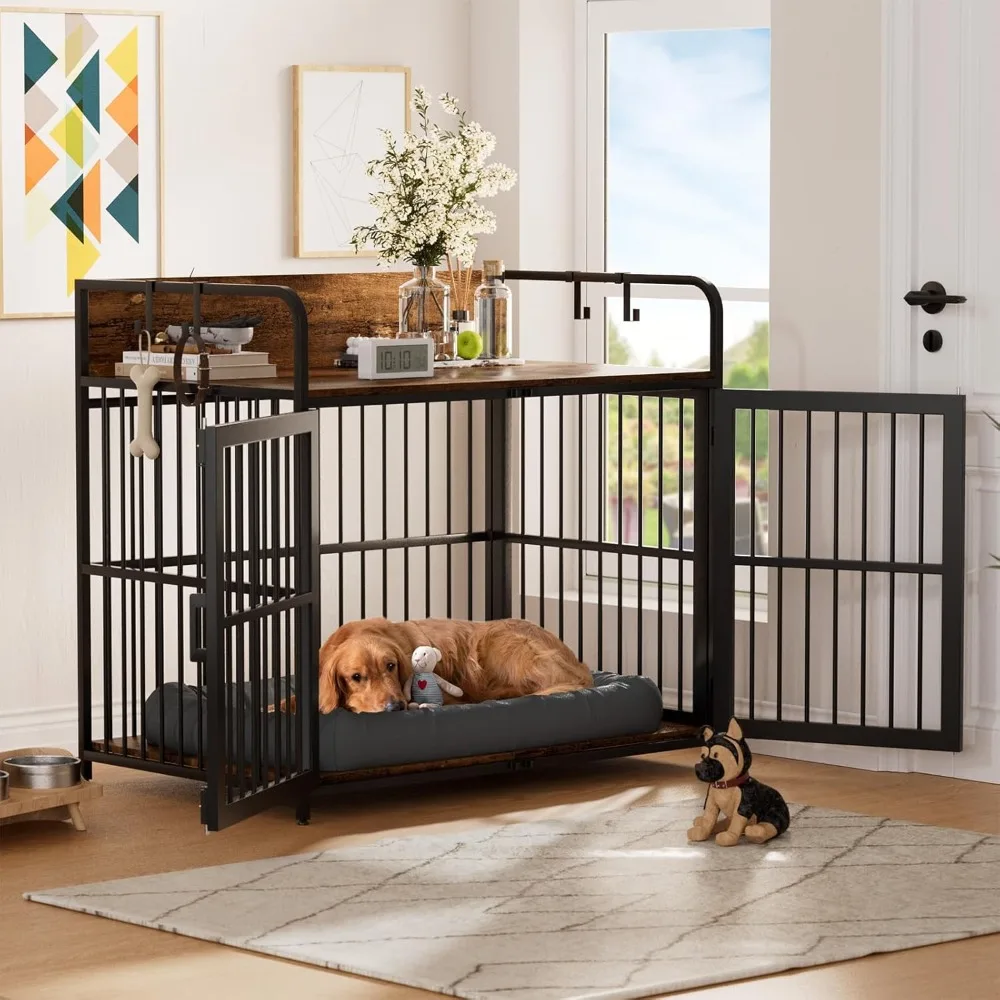 

43" Large Dog Crate Furniture for Dogs, Wooden Decorative Heavy Duty Indoor XL Dog Kennel with Double Doors for Large/Medium Bre